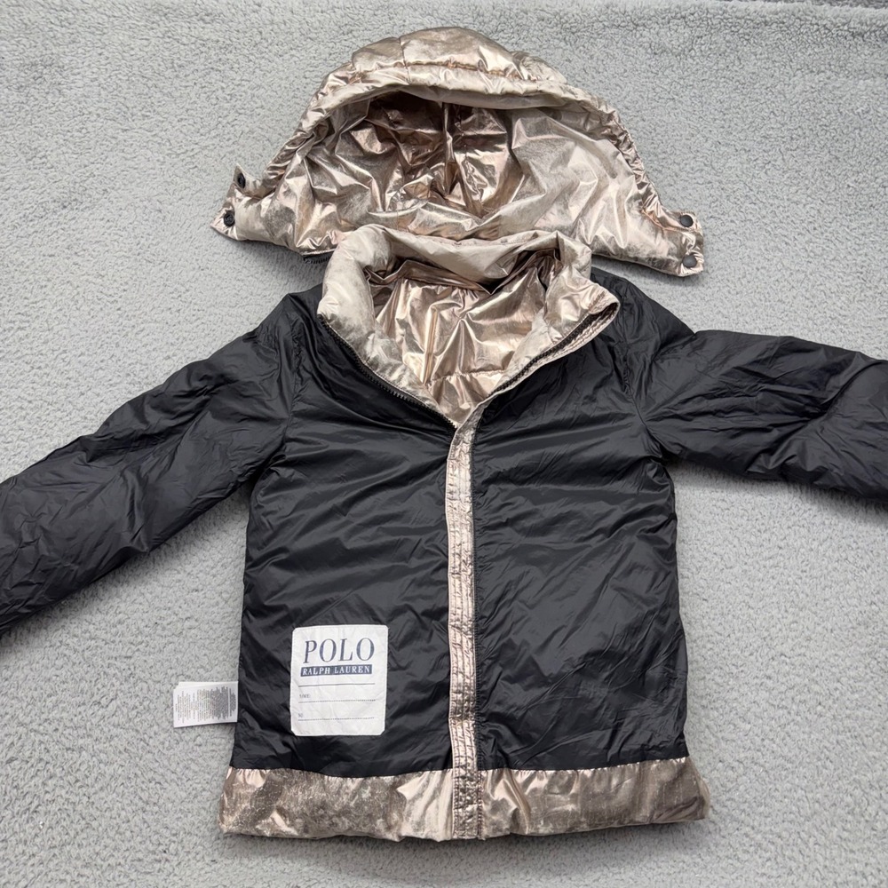 Polo Ralph Lauren Kids Size 7 Metallic Silver Hooded Puffer Jacket Winter Coat - Picture 11 of 16